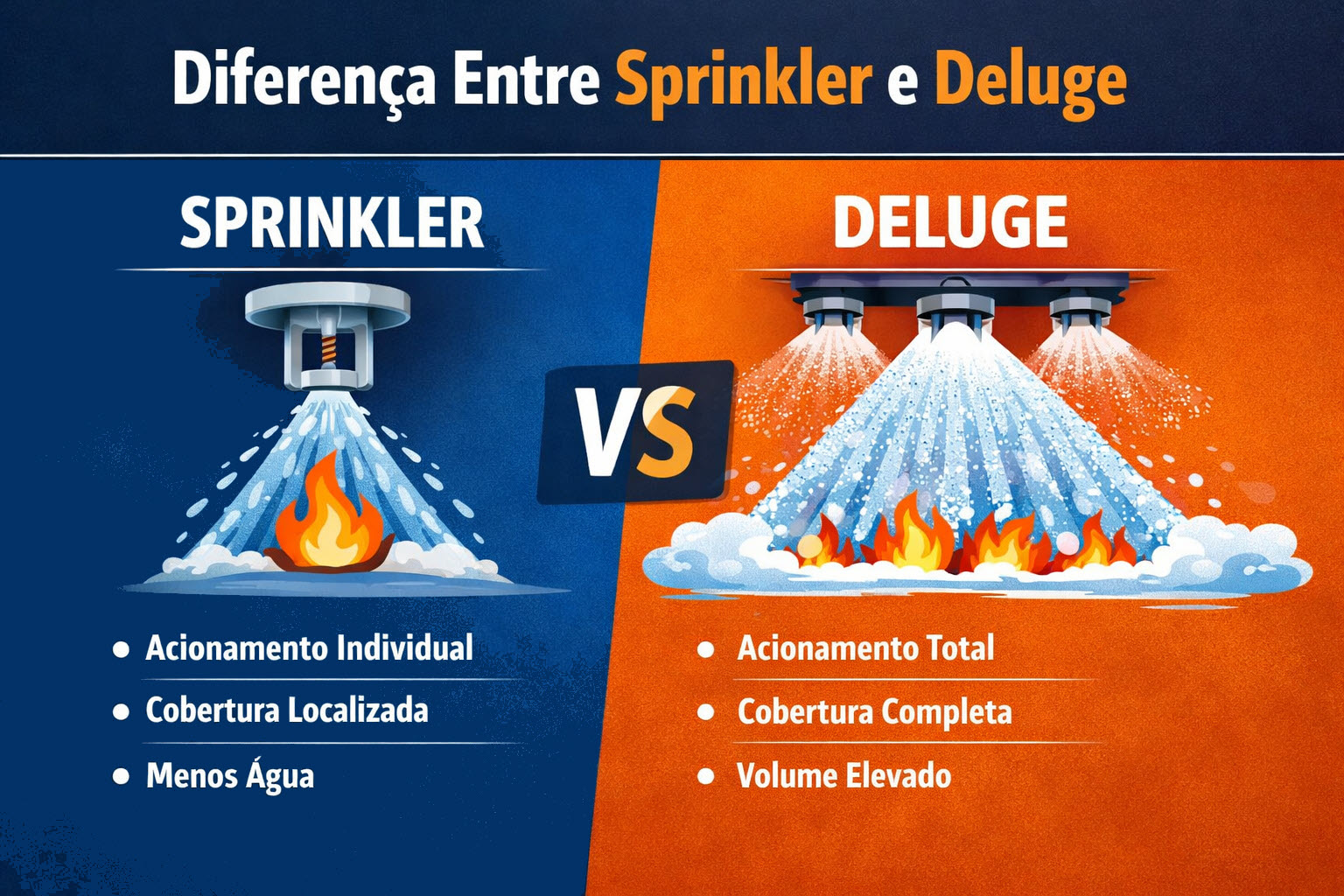 Diferença entre sprinkler e deluge em sistemas de combate a incêndio industrial