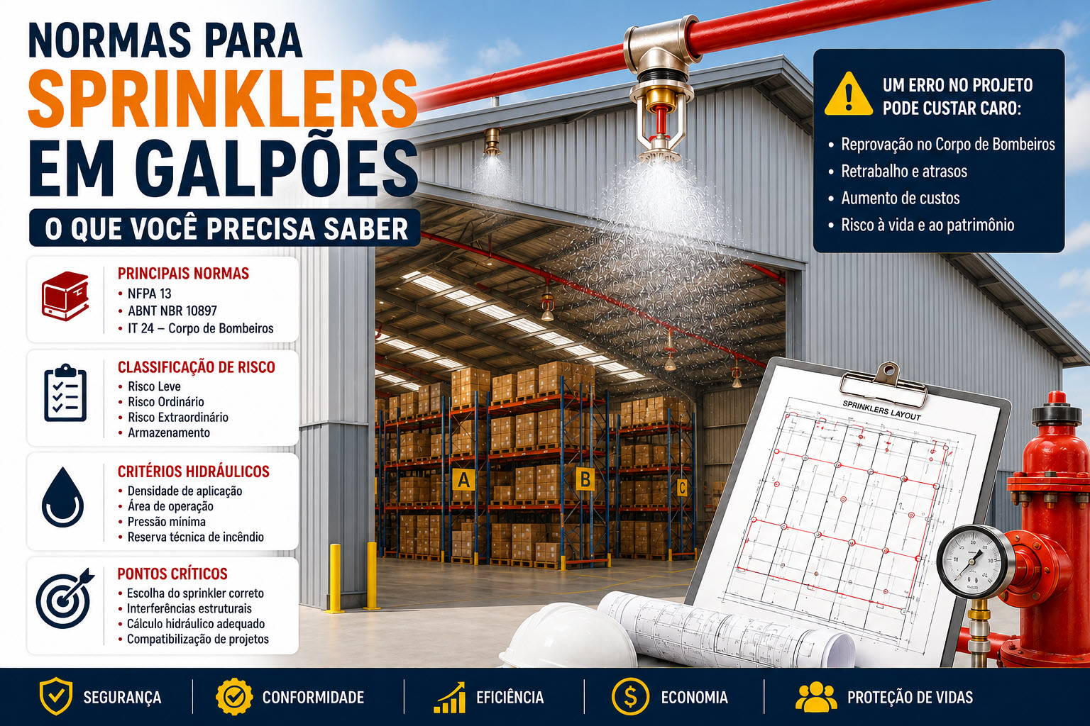 normas para sprinklers em galpões industrial com cálculo hidráulico e projeto PPCI