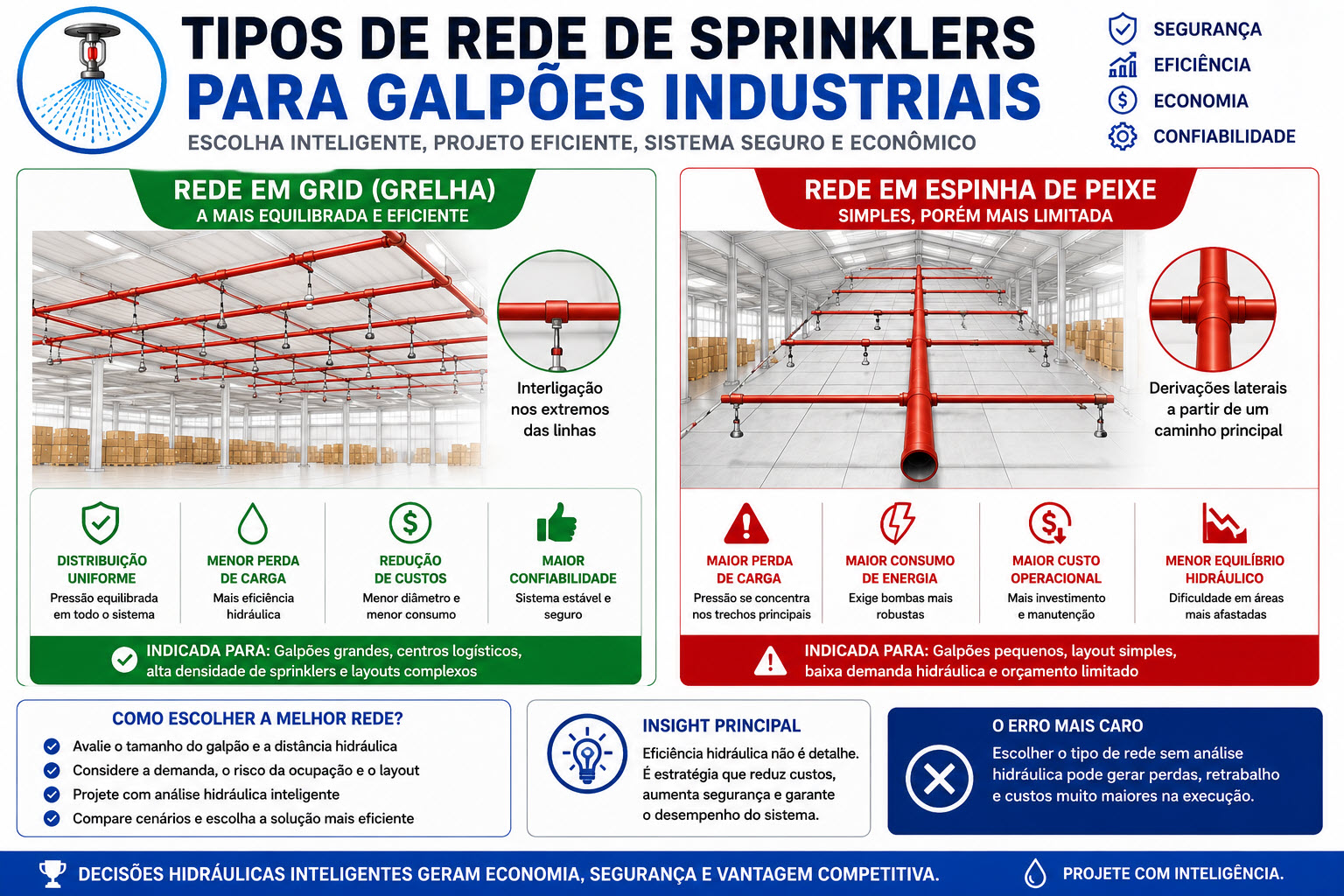 tipos de rede de sprinklers para galpões industriais em malha e espinha de peixe