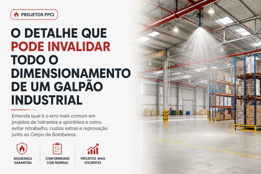 Engenheiro realizando o dimensionamento hidráulico de hidrantes e sprinklers em galpão industrial utilizando software especializado.