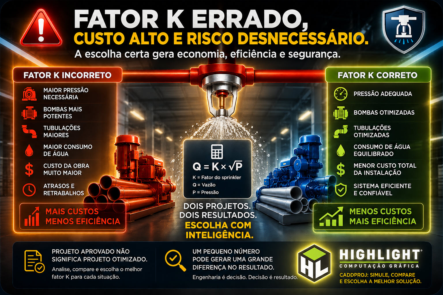 Projetista analisando o fator K sprinkler em um projeto de cálculo hidráulico para sistema de combate a incêndio.